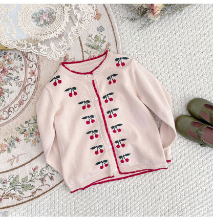 Cherry Embroidered Design Cute Cardigan, MyKids-USA®, Baby & Toddler Outerwear, MyKids-USA -  -  -  -  -  -  - 