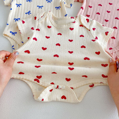 Summer Arrival Baby Girls Short Sleeves Hearts Pattern Bodysuit