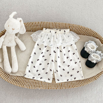 Arrival Baby Kids Girls Casual Lace Trim Plaid Pants and Solid Color T-shirt