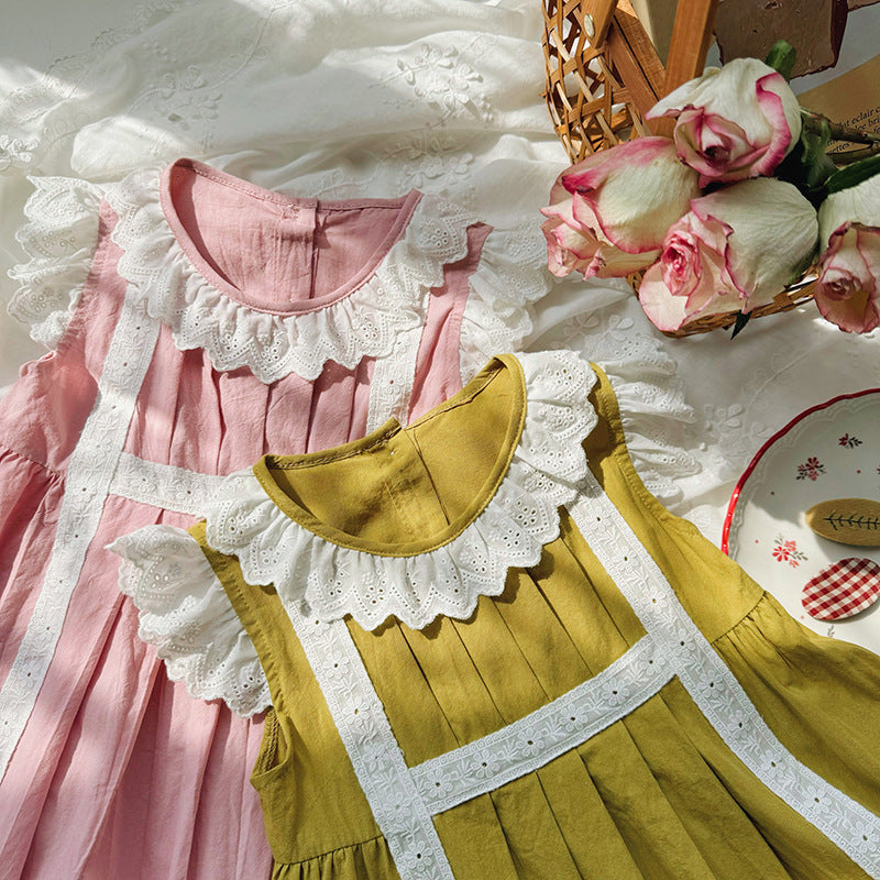 Summer Kids Girls Pleated Sleeveless Ruffle Design Princess Dress