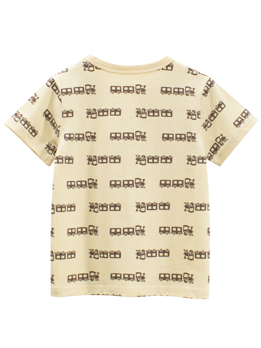 Summer Cartoon Trains Pattern T-shirt for Boys