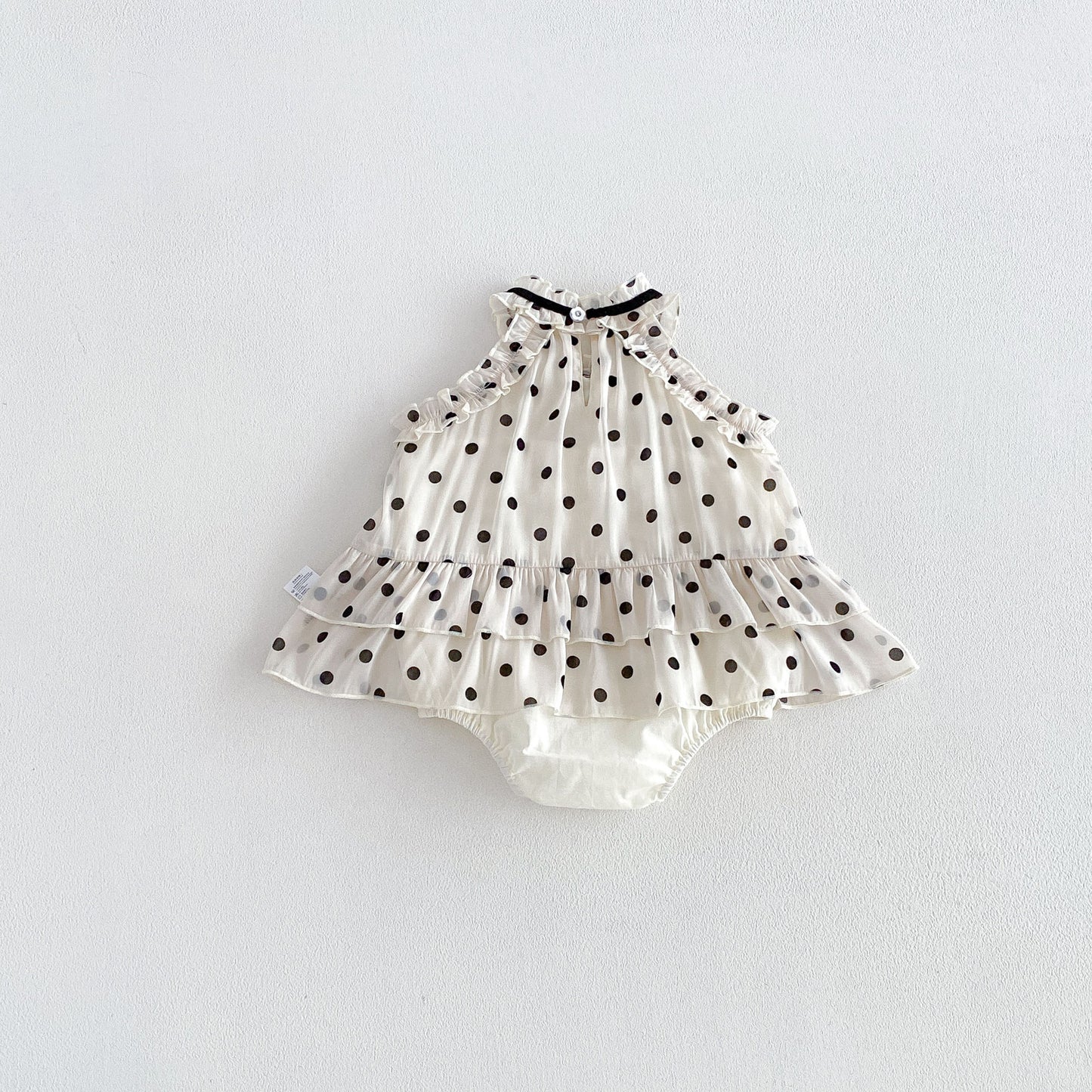 Summer Arrival Baby Girls Cute Beige Sleeveless Polka Dots Pattern Bodysuit