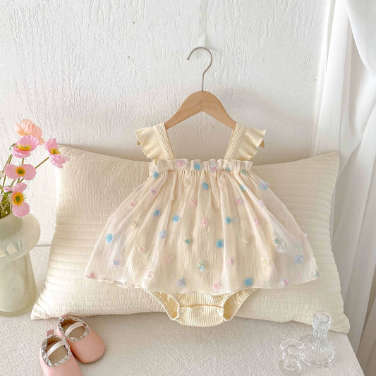 Summer Arrival Baby Girls Colorful Flowers Pattern Strap Onesies, MyKids-USA®, Baby One-Pieces, MyKids-USA - Size/Age - 66 (3-6M) - Color - Apricot -  -  - TR2504011915-A