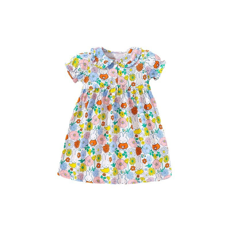 Summer Girls Short Sleeves Flowers Print Peter Pan Collar Dress, MyKids-USA®, Baby & Toddler Dresses, MyKids-USA - Size/Age - 90 (12-24M) - Color - Yellow -  -  - TR2404291050-A