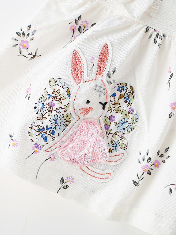 Arrival Summer Baby Kids Girls Fly Sleeves Cartoon Pattern Top and Floral Pants Clothing Set