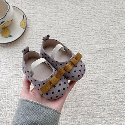 MyKids-USA® Baby Girl Faux Suede Vintage Dots Pattern Soft Sole Shoes