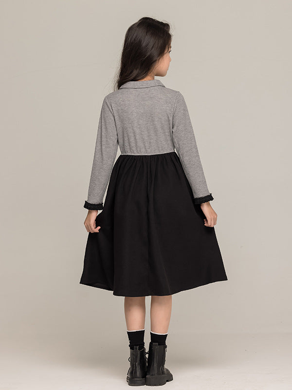 Autumn Arrival Long Sleeves Color Patchwork Dress for Stylish Girls