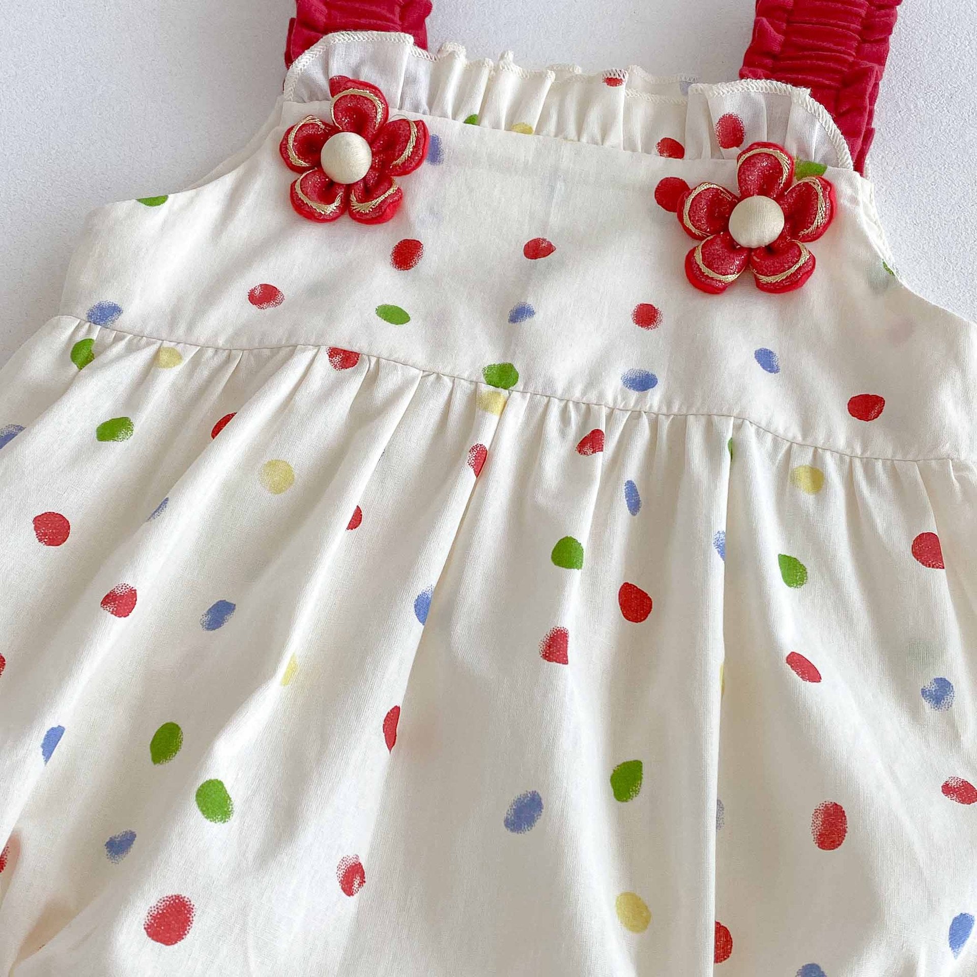 Summer Arrival Baby Girls Cute Sleeveless Colorful Dots Pattern Strap Onesies, MyKids-USA®, Baby One-Pieces, MyKids-USA -  -  -  -  -  -  - 