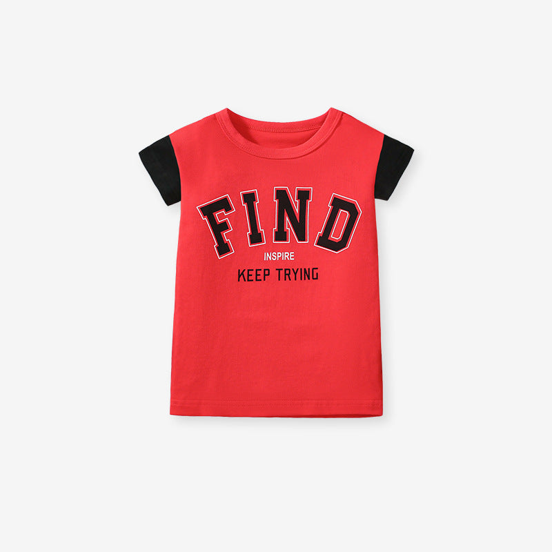 Kids’ Color Patchwork Letters Pattern Short Sleeves T-shirt in European and American Style for Summer, MyKids-USA®, Baby & Toddler Tops, MyKids-USA - Size/Age - 90 (12-24M) - Color - Red -  -  - TR2412301547-A