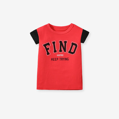 Kids’ Color Patchwork Letters Pattern Short Sleeves T-shirt in European and American Style for Summer, MyKids-USA®, Baby & Toddler Tops, MyKids-USA - Size/Age - 90 (12-24M) - Color - Red -  -  - TR2412301547-A