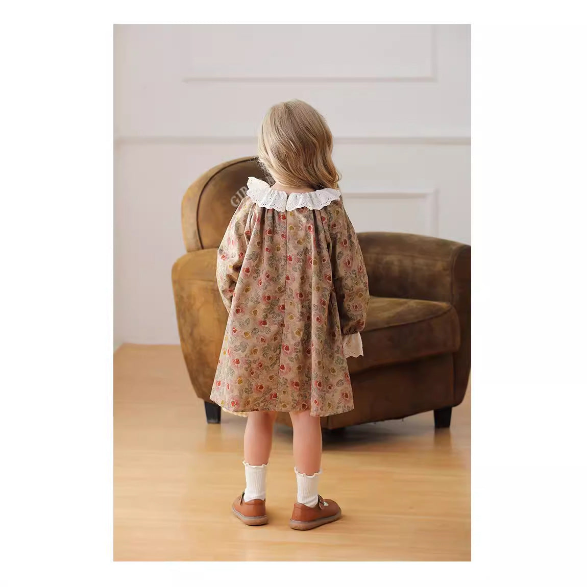 Design Autumn Girls Vintage Floral Ruffle Collar Long Sleeves Dress, MyKids-USA®, Baby & Toddler Dresses, MyKids-USA -  -  -  -  -  -  - 