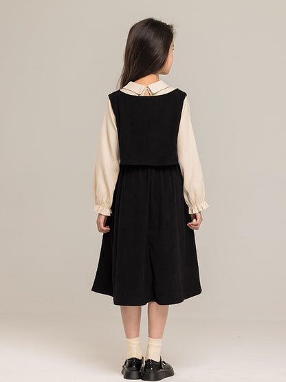 Autumn Arrival Long Sleeves Color Patchwork Preppy One-Piece Dress for Stylish Girls