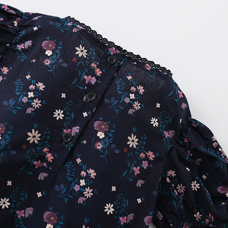 Summer Arrival Floral Pattern Short Sleeves Dress with Lace Trim Neck for Stylish Girls, MyKids-USA®, Baby & Toddler Dresses, MyKids-USA -  -  -  -  -  -  - 