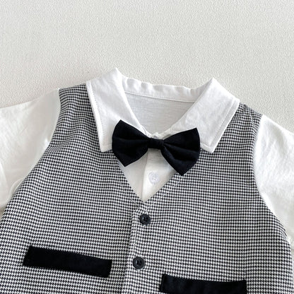 Arrival Summer Baby Kids Boys Short Sleeves Plain Shirt, Plaid Vest and Shorts Clothing Set