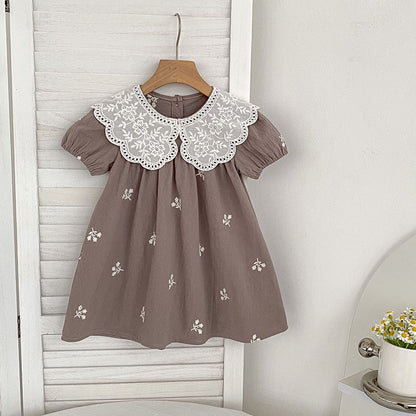 Summer Girls Simple Flowers Embroidery Pattern Short Sleeves Onesies and Girls’ Dress – Princess Sister Matching Set, MyKids-USA®, Baby & Toddler Dresses, MyKids-USA -  -  -  -  -  -  - 