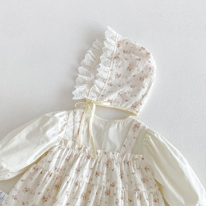MyKids-USA® Baby Girls Long Sleeves Flowers Pattern Patchwork Design Bodysuit Dress