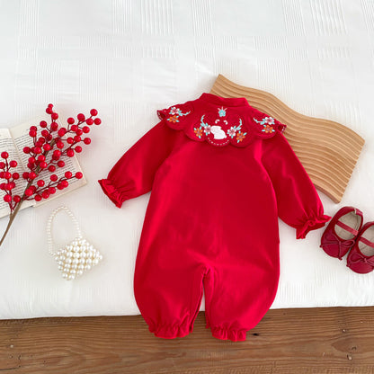 Chinese Style Red Festival Romper In Autumn