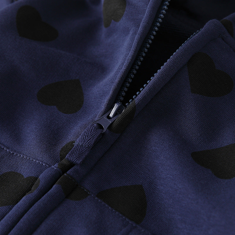 Arrival European and American Style Girls’ Hooded Zip-up Black Hearts Pattern Coat with Long Sleeves, MyKids-USA®, Parkas, MyKids-USA -  -  -  -  -  -  - 