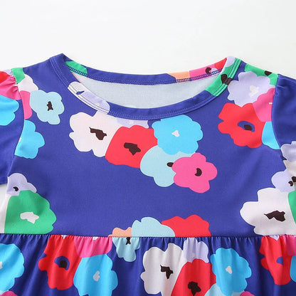 Summer Arrival Colorful Flowers Pattern Short Sleeves Crew Neck Dress for Stylish Girls, MyKids-USA®, Baby & Toddler Dresses, MyKids-USA -  -  -  -  -  -  - 
