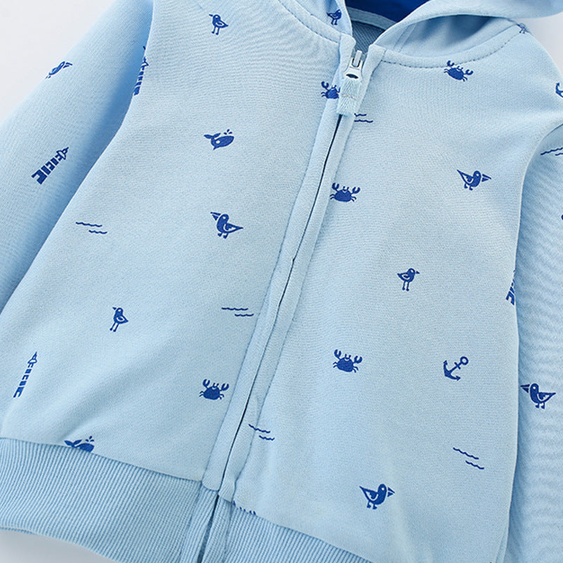 Boys’ Outerwear: Hooded Zip-up Animals Pattern Coat with Long Sleeves, MyKids-USA®, Baby & Toddler Outerwear, MyKids-USA -  -  -  -  -  -  - 