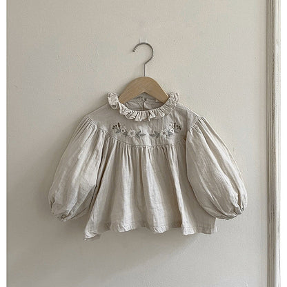 Baby Girl Floral Pattern Ruffle Neck Blouses