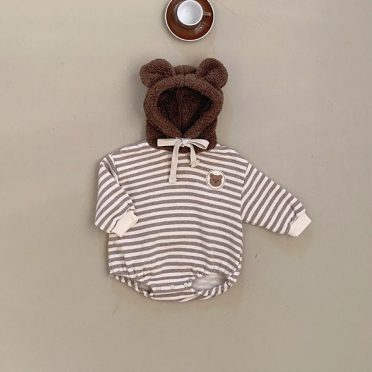 Arrival Winter and Spring Baby Unisex Striped and Teddy Bear Pattern Onesies with Fluffy Hood, MyKids-USA®, Baby One-Pieces, MyKids-USA - Size/Age - 66 (3-6M) - Color - Coffee -  -  - TR2601071341-B.