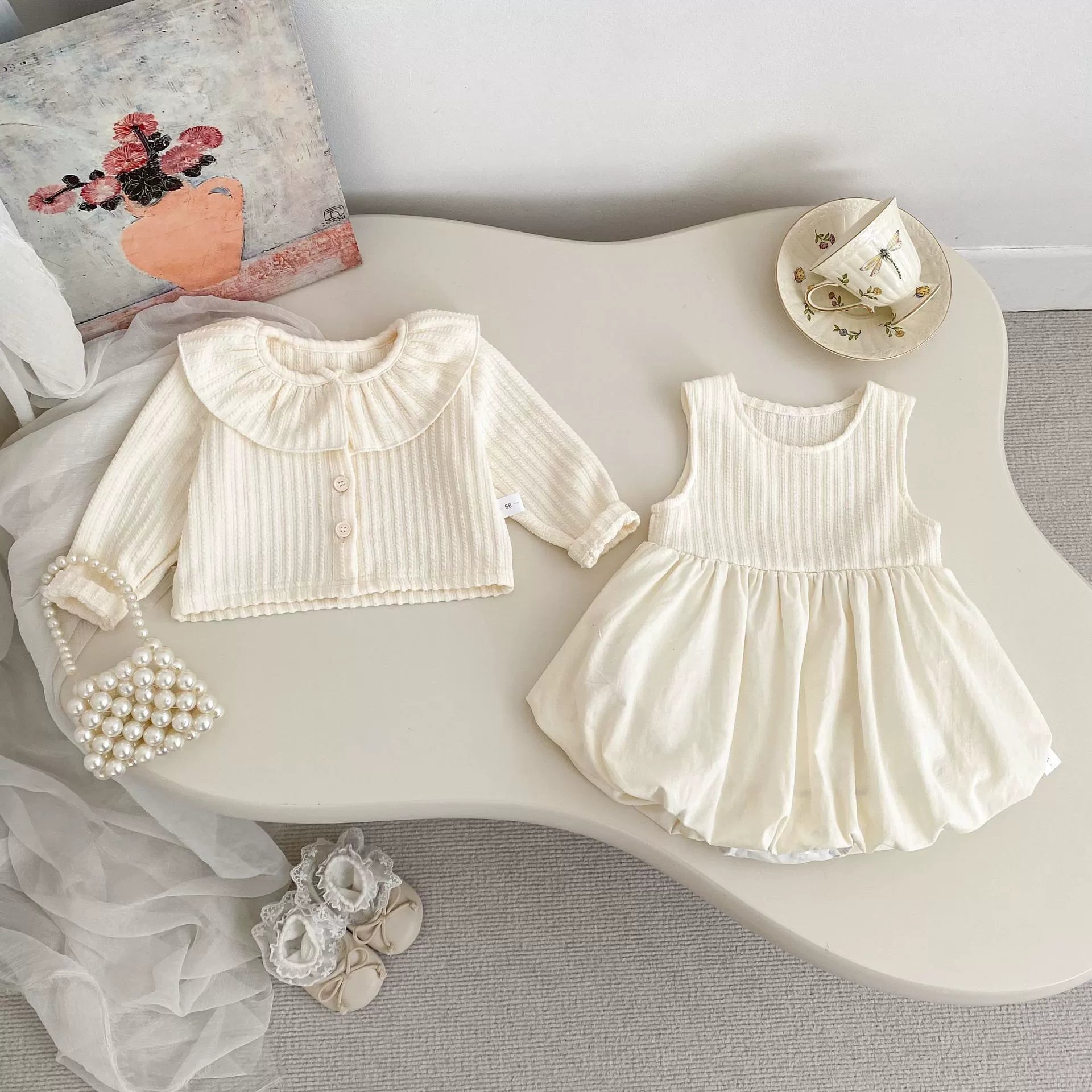 Spring and Autumn Baby Kids Girls Solid Color Long Sleeves Beige Cardigan and Sleeveless Onesies Clothing Set, MyKids-USA®, Baby & Toddler Outfits, MyKids-USA -  -  -  -  -  -  - 