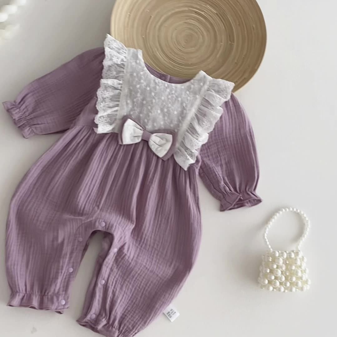 Spring Arrival Baby Girls Long Sleeves Color Patchwork Flowers Pattern Rompers