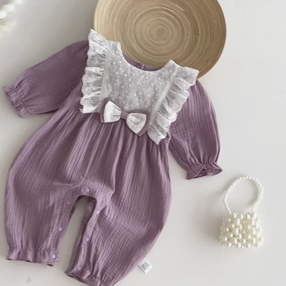 Spring Arrival Baby Girls Long Sleeves Color Patchwork Flowers Pattern Rompers