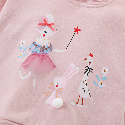 Autumn and Spring Arrival Cartoon Pattern Long Sleeves Pullover with Tulle Decoration for Stylish Girls, MyKids-USA®, Baby & Toddler Dresses, MyKids-USA -  -  -  -  -  -  - 
