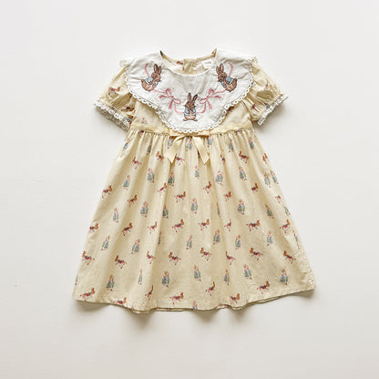 Summer Arrival Baby Girls Short Sleeves Animals Cartoon Pattern Dress, MyKids-USA®, Baby & Children's Dresses, MyKids-USA - Size/Age - 90 (12-24M) - Color - Yellow -  -  - TR2604222349-C.