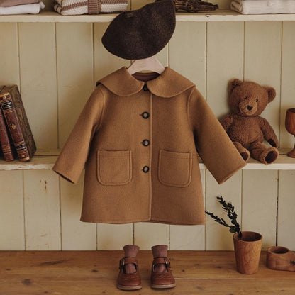 Premium-Style Girls Single-Breasted One-Piece Wool Coat without Hat