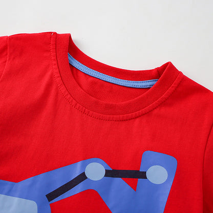 Summer Boys’ Red Cartoon Pattern T-shirt