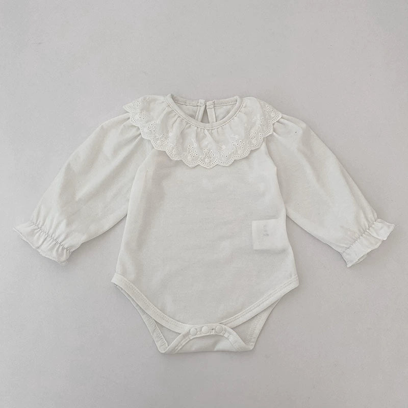 Autumn Arrival Baby Unisex Casual Thin White Long Sleeves Onesies with Flowers Pattern Collar, MyKids-USA®, Baby One-Pieces, MyKids-USA - Size/Age - 66 (3-6M) - Color - White -  -  - TR2507302348-B