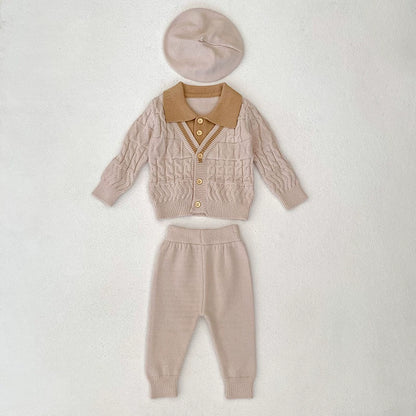 Arrival Autumn Baby Unisex Long Sleeves Geometric Pattern Knitted Top Cardigan and Long Trousers Clothing Set, MyKids-USA®, Baby & Toddler Outfits, MyKids-USA - Size/Age - 73 (6-9M) - Color - Apricot -  -  - TR2508022222-A