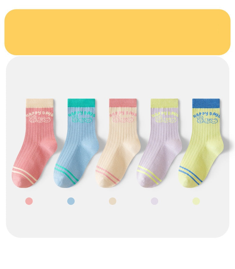 Autumn and Winter Arrival Baby Kids Boys and Girls Breathable Letters Pattern Socks 1 Lot=5-Pair Set, MyKids-USA®, Baby & Toddler Socks & Tights, MyKids-USA - Size/Age - M (3-5Y) - Color - Pink -  -  - TR2511202346-E