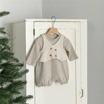 MyKids-USA® Autumn Arrival Baby Kids Long Sleeves Striped Bodysuit with Vest