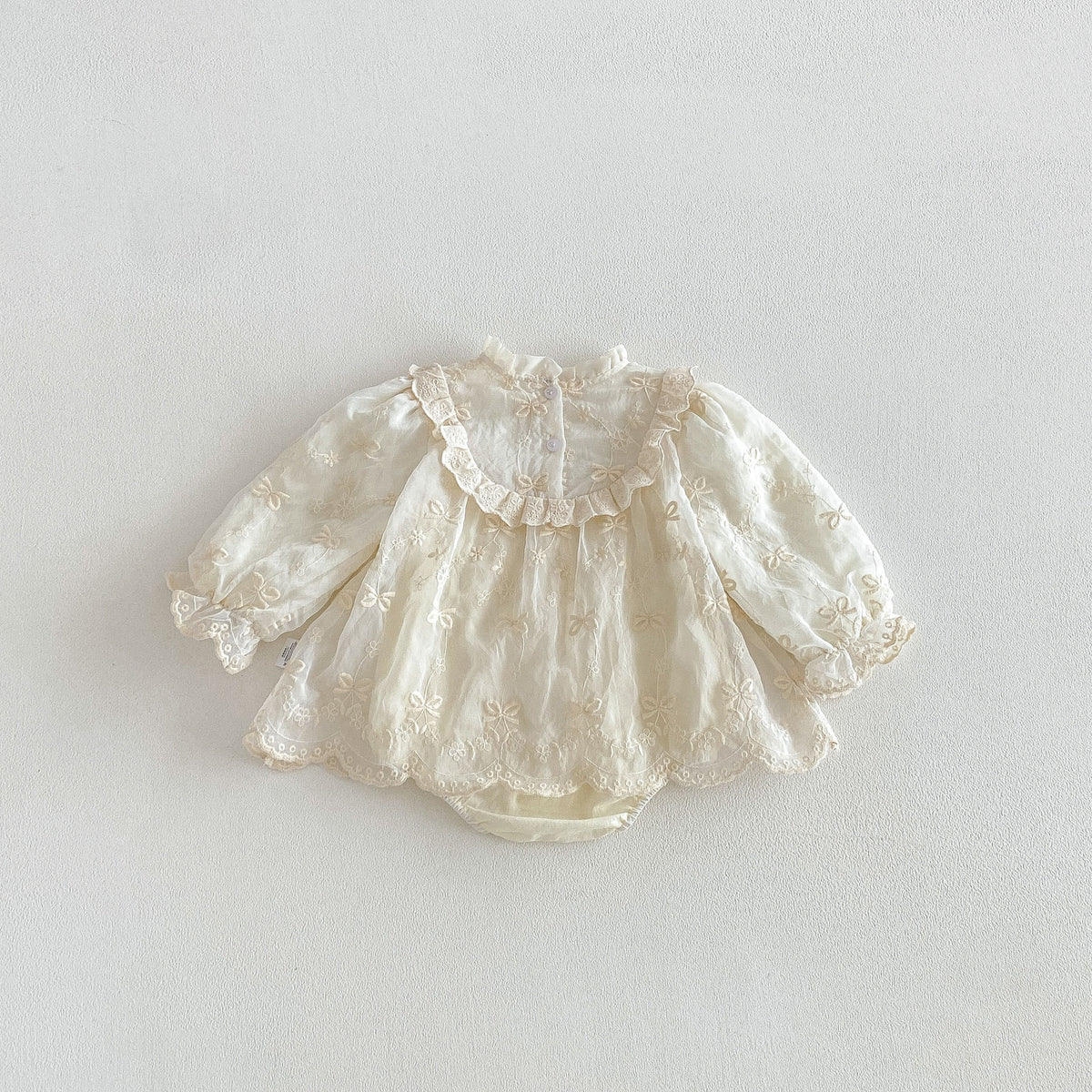 MyKids-USA® Autumn Arrival Baby Girls Long Sleeves Lace Trim Embroidered Pattern Bodysuit Dress