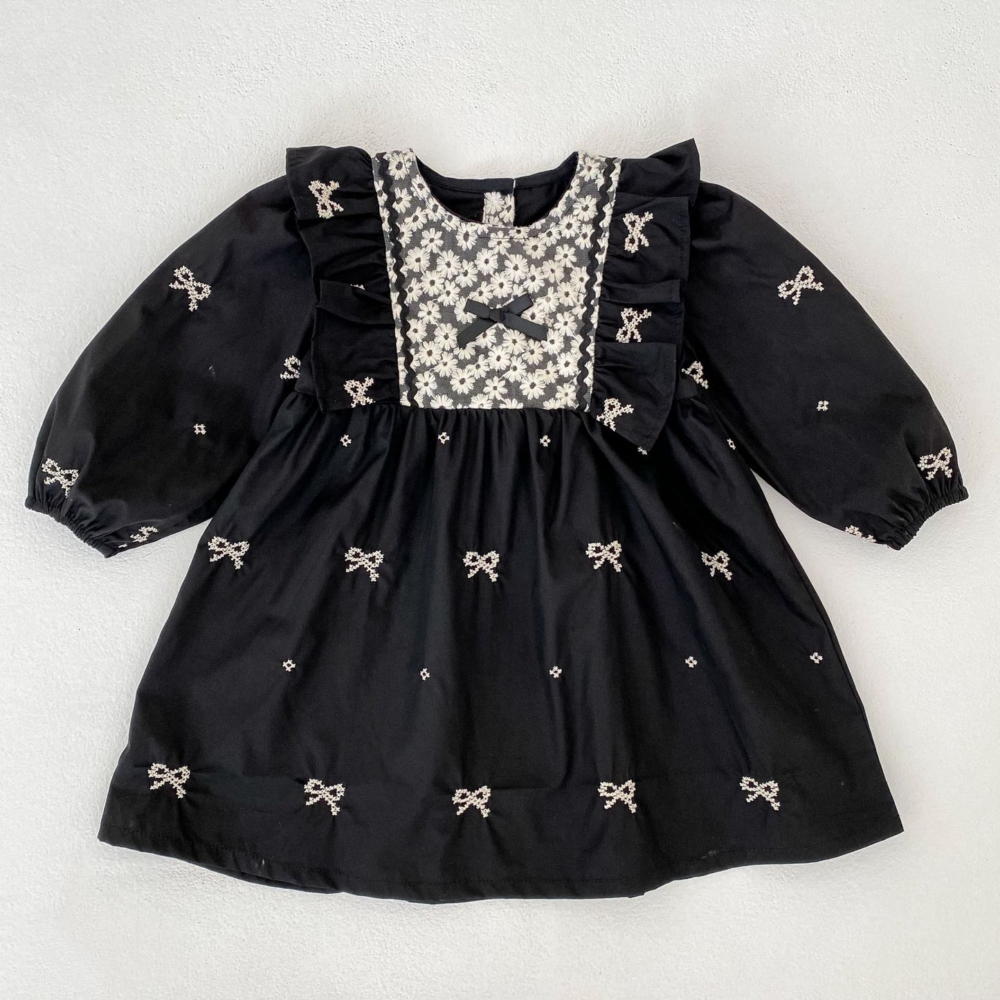 Autumn Arrival Baby Girls Color Patchwork Flowers and Butterfly-bows Pattern Long-sleeved Onesies and Dress – Princess Sister Matching Set, MyKids-USA®, Baby & Toddler Outfits, MyKids-USA - Size/Age - 66 (3-6M) - Color - Black -  -  - TR2510082159-B