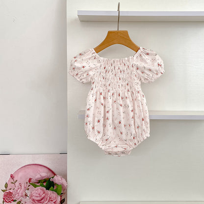 Summer Baby Girls French-style Flowers Pattern Short-sleeved Onesies and Dress – Princess Sister Matching, MyKids-USA®, Baby One-Pieces, MyKids-USA - Size/Age - 66 (3-6M) - Color - Pink -  -  - TR2503312229-A