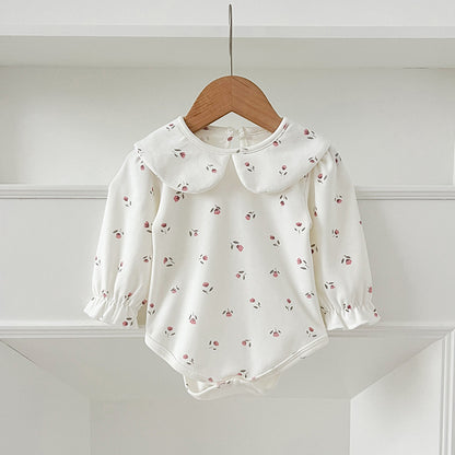 SpringArrival Baby Girls Long Sleeves Dots/Floral Pattern Peter Pan Collar White Onesies, MyKids-USA®, Baby One-Pieces, MyKids-USA -  -  -  -  -  -  - 
