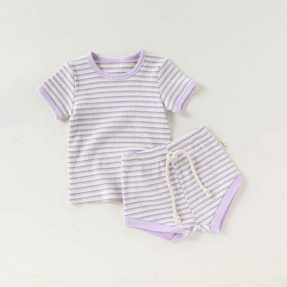Summer Baby Kids Striped T-shirt and Bloomers Clothing Set, MyKids-USA®, Baby & Toddler Outfits, MyKids-USA - Size/Age - 73 (6-9M) - Color - Purple -  -  - TR2603080032-D.