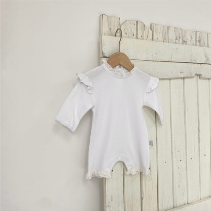 MyKids-USA® Autumn Hot Selling Baby Unisex Solid Color Ruffle Neck Long Sleeves Romper