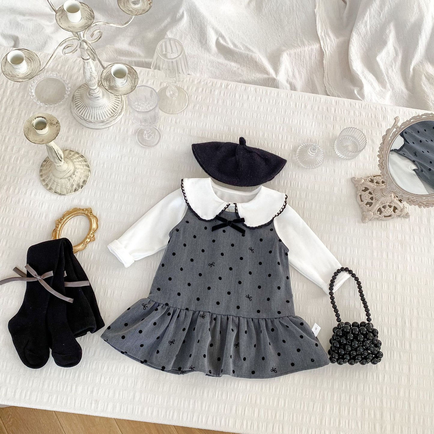 Arrival Spring Girls Long Sleeves Simple Top and Dots Pattern Sleeveless Dress Set Clothing Set, MyKids-USA®, Baby & Toddler Dresses, MyKids-USA - Size/Age - 73 (6-9M) - Color - Grey -  -  - TR2501052321-A