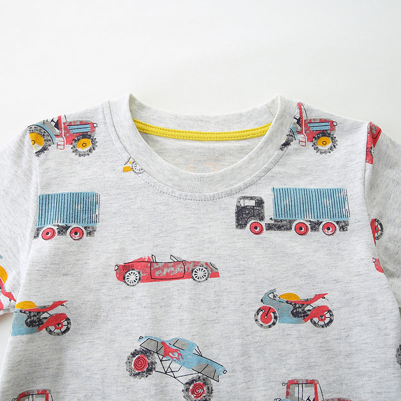 Summer Boys’ Motors and Cars Cartoon Pattern T-shirt in European and American Style, MyKids-USA®, Baby & Toddler Tops, MyKids-USA -  -  -  -  -  -  - 
