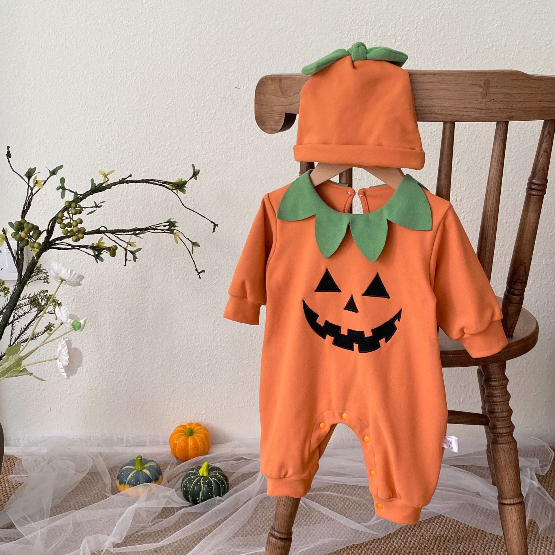 Autumn Arrival Baby Unisex Sleeveless Halloween Pumpkin Pattern Rompers with Hat, MyKids-USA®, Baby & Toddler Outfits, MyKids-USA - Size/Age - 66 (3-6M) - Color - Orange -  -  - TR2509222328-A