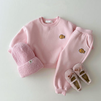 Autumn Baby Kids Unisex Casual Cute Fish Logo Long Sleeves Pullover and Pants Clothing Set, MyKids-USA®, Baby & Toddler Outerwear, MyKids-USA - Size/Age - 66 (3-6M) - Color - Pink -  -  - TR2408142127-A