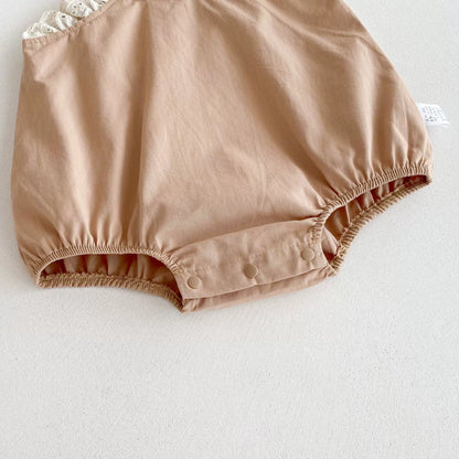 Summer Arrival Baby Girls Lace Decorated Sleeveless Khaki Strap Onesies, MyKids-USA®, Baby One-Pieces, MyKids-USA -  -  -  -  -  -  - 