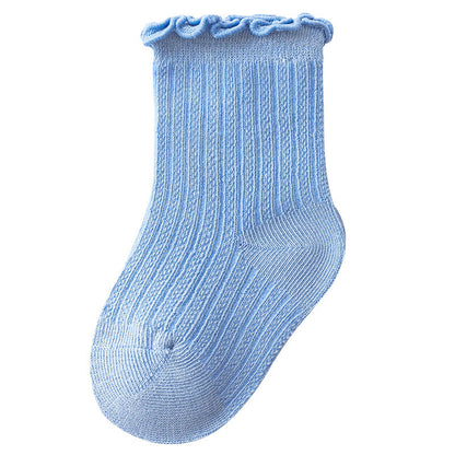 Baby Solid Color Mesh Breathable Ruffle Design Socks