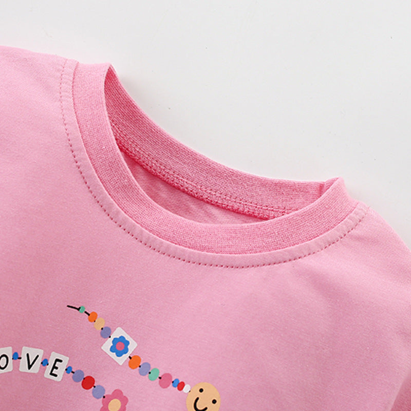 Summer Arrival Girls’ Flowers and Letters Pattern Short Sleeves Pink T-shirt in European and American Style, MyKids-USA®, T-Shirts, MyKids-USA -  -  -  -  -  -  - 